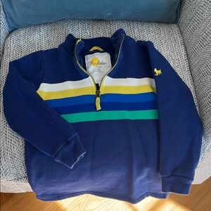 Mini Boden Boy’s Navy Half zip with Colorful Stripes